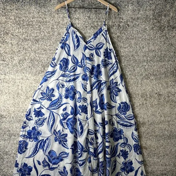 Haute Hippie Style Dress Womens Large Blue Floral Cotton Maxi Sundress Boho - Picture 4 of 6
